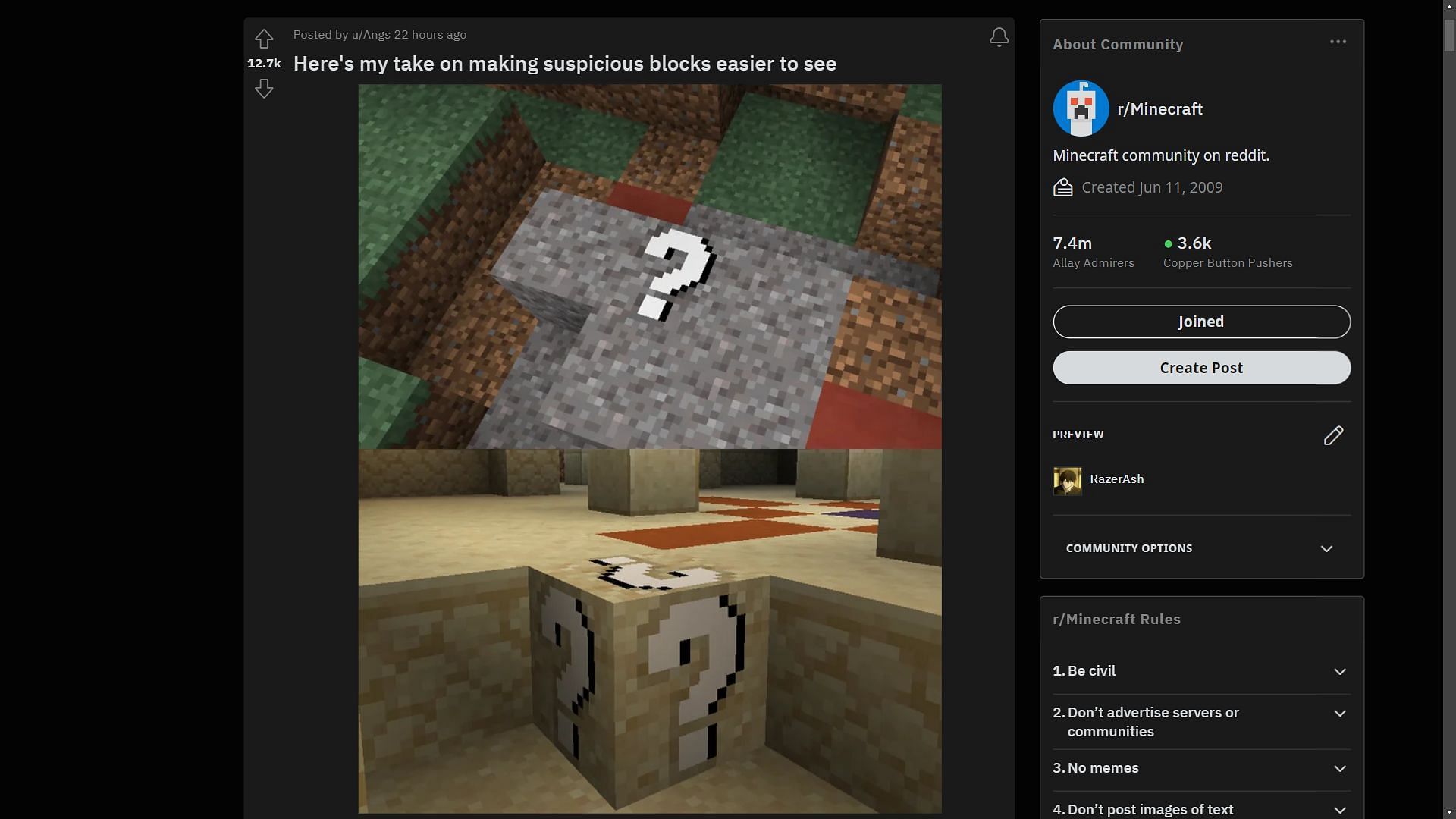 Redditor u/Angs posted a picture of suspicious sand and gravel block with huge question marks. (Image via Sportskeeda)